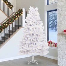 Berkfield Artificial Hinged Christmas Tree White 300 cm PVC and Steel