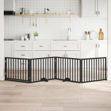 Berkfield Dog Gate with Door Foldable 4 Panels Black 320 cm Poplar Wood