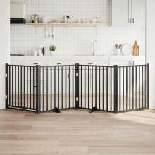 Berkfield Dog Gate with Door Foldable 4 Panels Black 320 cm Solid Wood Fir