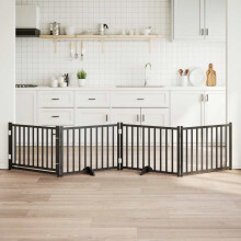 Berkfield Dog Gate with Door Foldable 4 Panels Black 320 cm Solid Wood Fir