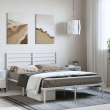Berkfield Metal Bed Frame without Mattress with Headboard White 150x200cm