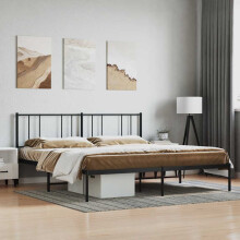 Berkfield Metal Bed Frame without Mattress with Headboard Black 200x200cm
