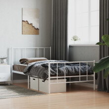 Berkfield Metal Bed Frame without Mattress with Footboard White 107x203cm