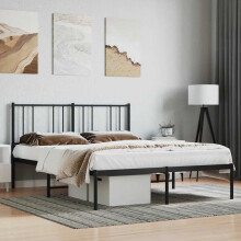Berkfield Metal Bed Frame without Mattress with Headboard Black 160x200cm