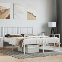 Berkfield Metal Bed Frame without Mattress with Footboard White 140x190cm