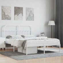 Berkfield Metal Bed Frame without Mattress with Headboard White 135x190cm