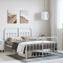 Berkfield Metal Bed Frame without Mattress with Footboard White 150x200cm