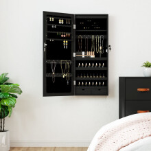 Berkfield Mirror Jewellery Cabinet with LED Lights Wall Mounted Black