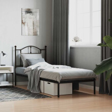 Berkfield Metal Bed Frame without Mattress with Headboard Black 90x200cm