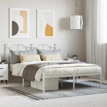 Berkfield Metal Bed Frame without Mattress with Headboard White 140x190cm