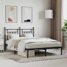 Berkfield Metal Bed Frame without Mattress with Headboard Black 140x190cm