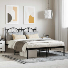 Berkfield Metal Bed Frame without Mattress with Headboard Black 140x190cm