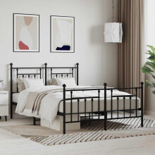 Berkfield Metal Bed Frame without Mattress with Footboard Black 140x190cm