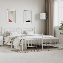 Berkfield Metal Bed Frame without Mattress with Footboard White 200x200cm