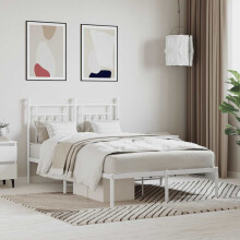 Berkfield Metal Bed Frame without Mattress with Headboard White 120x190cm