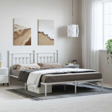 Berkfield Metal Bed Frame without Mattress with Headboard White 183x213cm