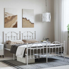 Berkfield Metal Bed Frame without Mattress with Footboard White 135x190cm