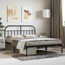 Berkfield Metal Bed Frame without Mattress with Headboard Black 140x190cm