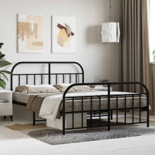 Berkfield Metal Bed Frame without Mattress with Footboard Black 140x200cm