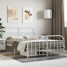 Berkfield Metal Bed Frame without Mattress with Footboard White 140x190cm