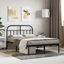 Berkfield Metal Bed Frame without Mattress with Headboard Black 120x200cm