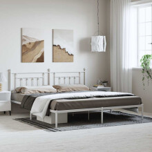 Berkfield Metal Bed Frame without Mattress with Headboard White 193x203cm