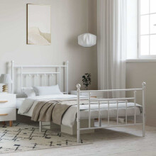 Berkfield Metal Bed Frame without Mattress with Footboard White 100x190cm