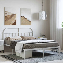 Berkfield Metal Bed Frame without Mattress with Headboard White 135x190cm