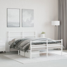 Berkfield Metal Bed Frame without Mattress with Footboard†White 135x190cm