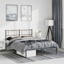 Berkfield Metal Bed Frame without Mattress with Headboard Black 135x190cm