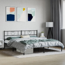Berkfield Metal Bed Frame without Mattress with Headboard Black 200x200cm