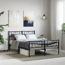 Berkfield Metal Bed Frame without Mattress with Footboard Black 160x200cm