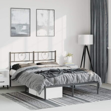 Berkfield Metal Bed Frame without Mattress with Headboard Black 150x200cm