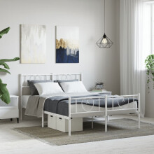 Berkfield Metal Bed Frame without Mattress with Footboard White 120x190cm