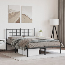 Berkfield Metal Bed Frame without Mattress with Headboard Black 140x200cm