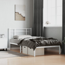 Berkfield Metal Bed Frame without Mattress with Headboard White 100x200cm