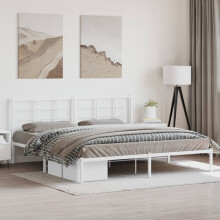 Berkfield Metal Bed Frame without Mattress with Headboard White 200x200cm