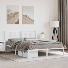 Berkfield Metal Bed Frame without Mattress with Headboard White 150x200cm