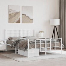 Berkfield Metal Bed Frame without Mattress with Footboard White 140x190cm