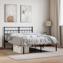 Berkfield Metal Bed Frame without Mattress with Headboard Black 140x190cm