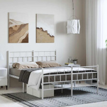 Berkfield Metal Bed Frame without Mattress with Footboard White 135x190cm