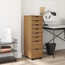 Berkfield Rolling Cabinet with Drawers MOSS Honey Brown Solid Wood Pine