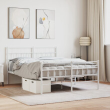 Berkfield Metal Bed Frame without Mattress with Footboard White 140x190cm