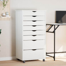 Berkfield Rolling Cabinet with Drawers MOSS White Solid Wood Pine