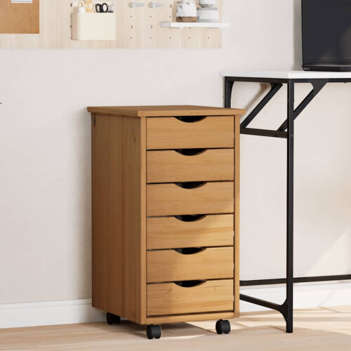 Berkfield Rolling Cabinet with Drawers MOSS Honey Brown Solid Wood Pine