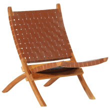 Berkfield Folding Relaxing Chair Brown Real Leather