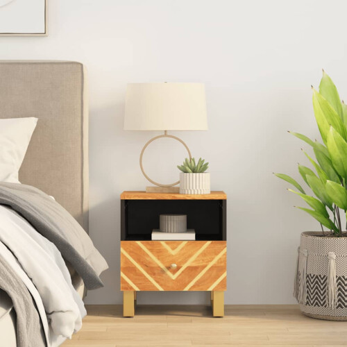 Berkfield Bedside Cabinet Brown and Black Solid Wood Mango