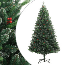 Berkfield Artificial Hinged Christmas Tree with Red Berries 180 cm