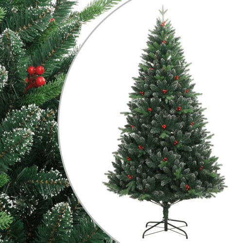Berkfield Artificial Hinged Christmas Tree with Red Berries 180 cm