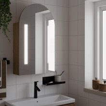 Berkfield Bathroom Mirror Cabinet with LED Light Arched Oak 42x13x70 cm